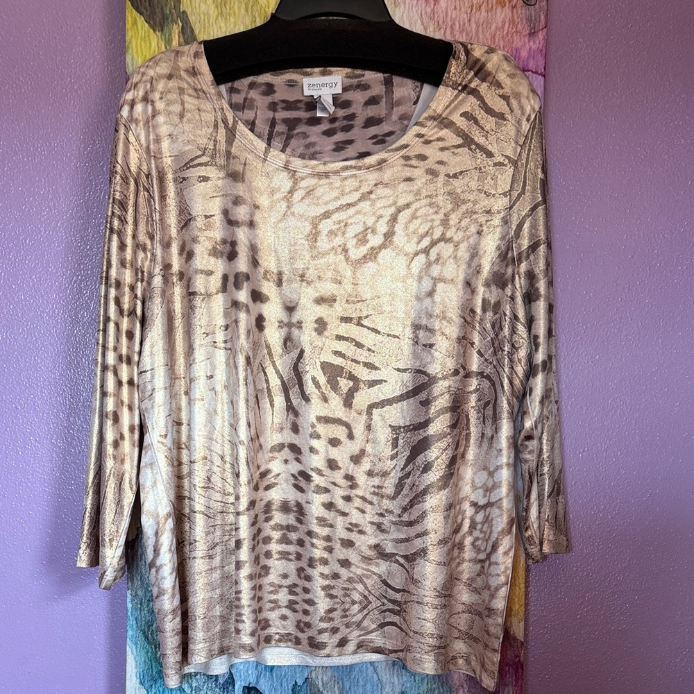 Chicos Animal Print Long Sleeve Top